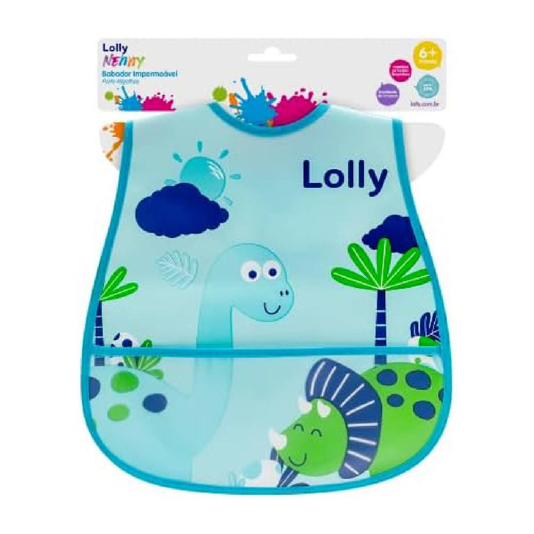 Lolly Babador Infantil Impermeável Porta Migalhas Dinossauro Azul
