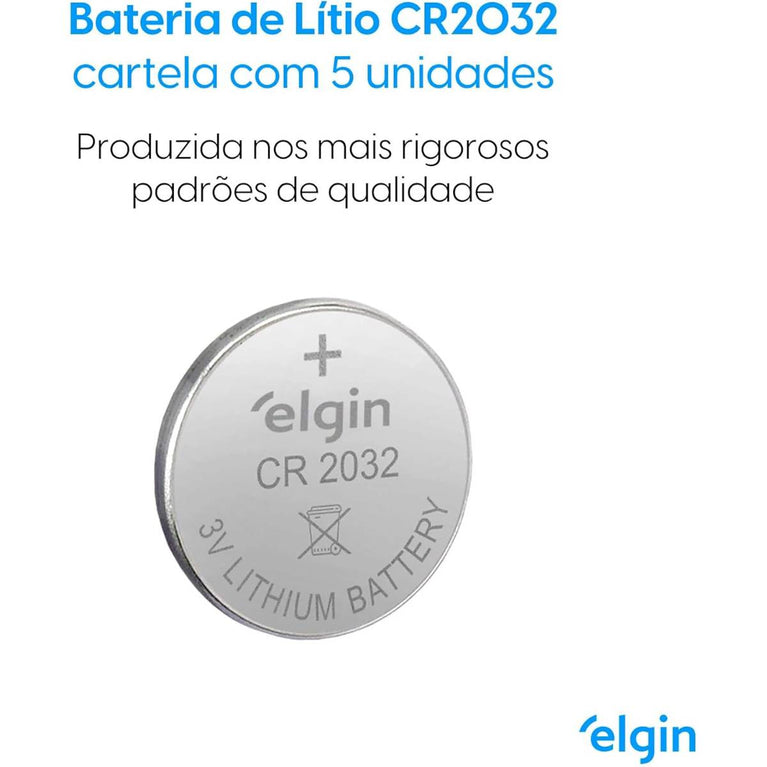 Bateria de Lítio CR2032 Elgin 3V Cartela com 5 unidades