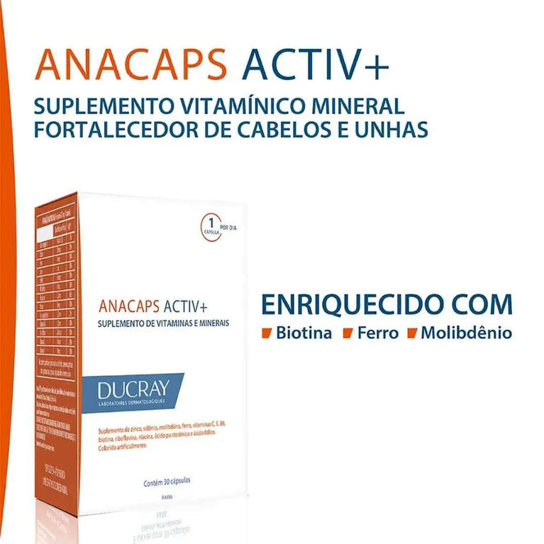 Polivitamínico Anacaps Activ+ Cabelos e Unhas 30 cápsulas