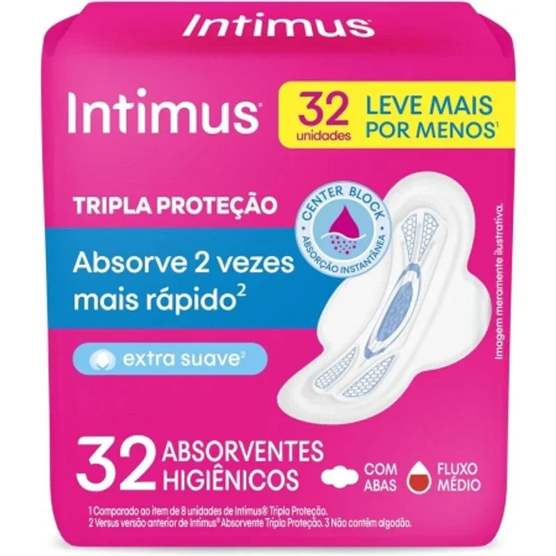 Absorvente Intimus Tripla Protecao com abas suave 32 Unidades - Drogaria Poupa Centro