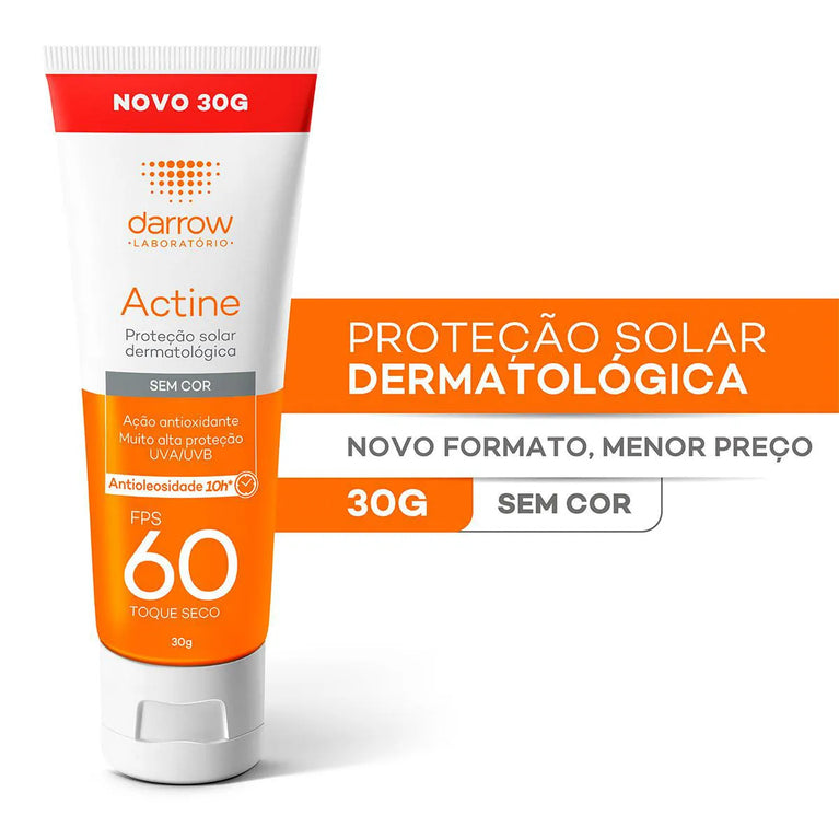 Protetor Solar Facial Darrow Actine FPS 60 Antioliosidade Toque Seco Sem Cor 30g