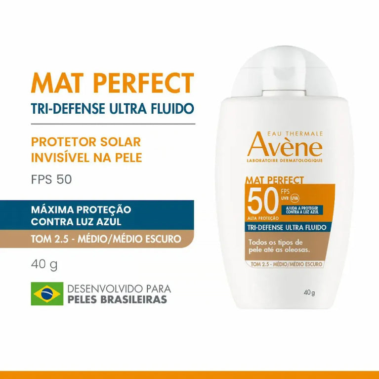 Protetor Solar Facial Avène Mat Perfect Tri-Defense Ultra Fluido FPS 50 Tom 2.5 40g