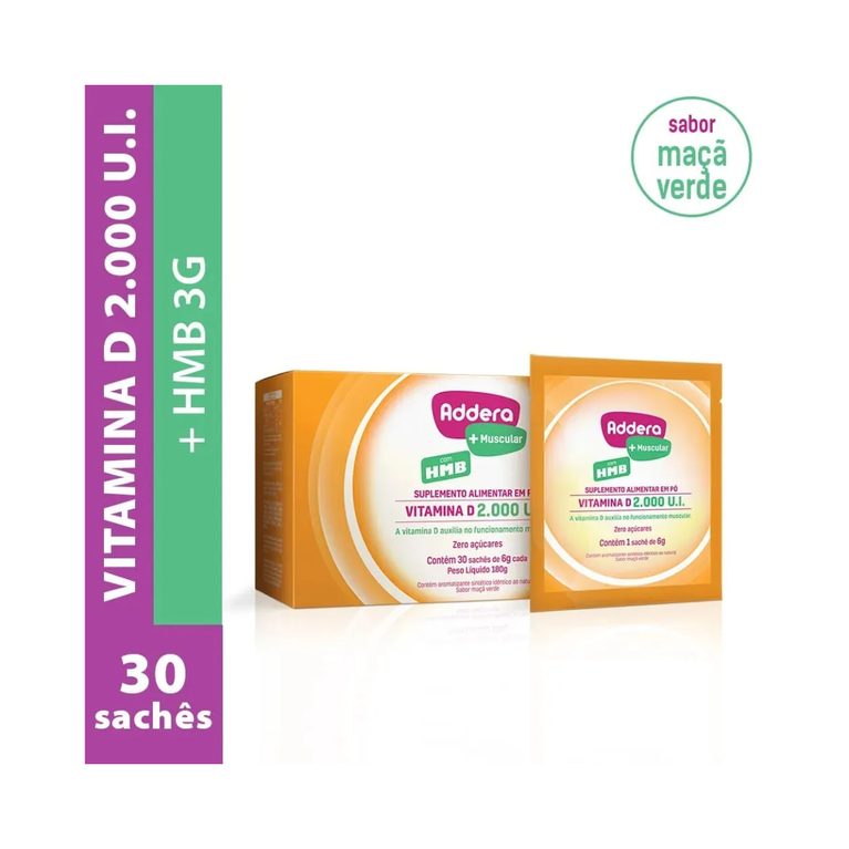 Addera + Muscular Vitamina D 2.000UI com HMB 30 Sachês VALIDADE 11/2026