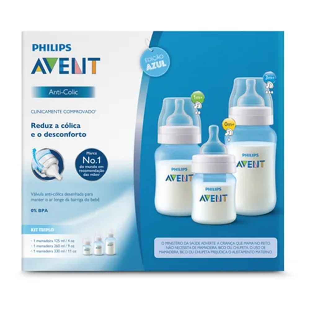 Kit Mamadeira Avent 125/260/330Ml Anti.Colic Azul*