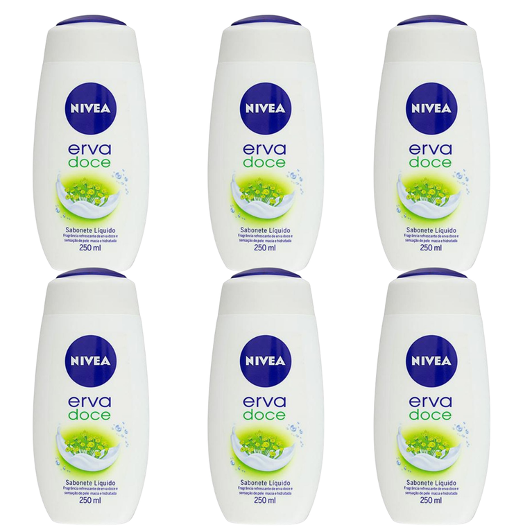 KIT COM 6 Sab Liq Nivea 250Ml Erva Doce