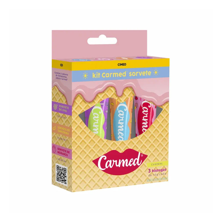 Kit Carmed Hidratante Labial Sorvete de Uva + Sorvete de Tangerina + Sorvete de Morango 10g