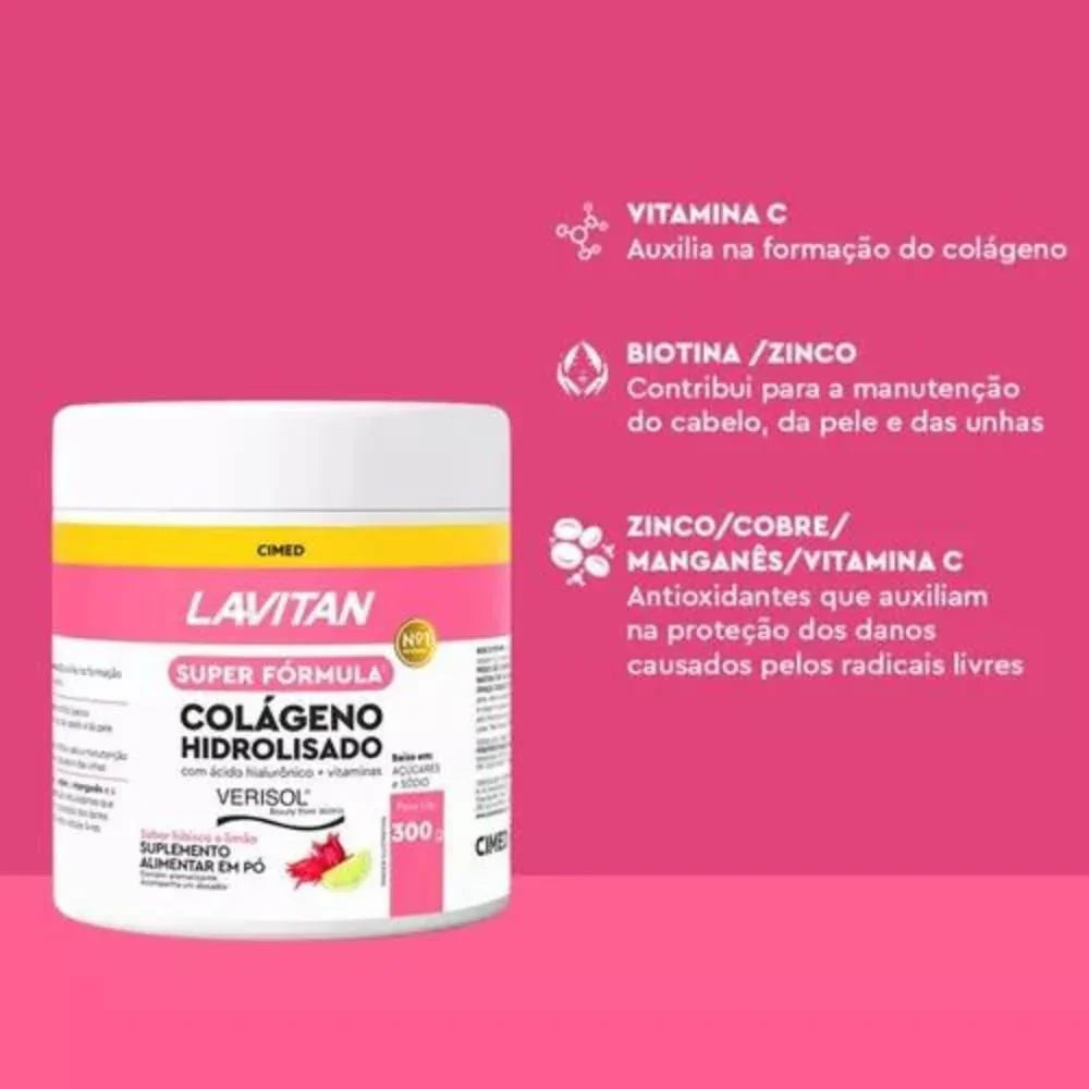 Lavitan Colágeno Hidrolisado Pó 300g Sabor Hibisco e Limão