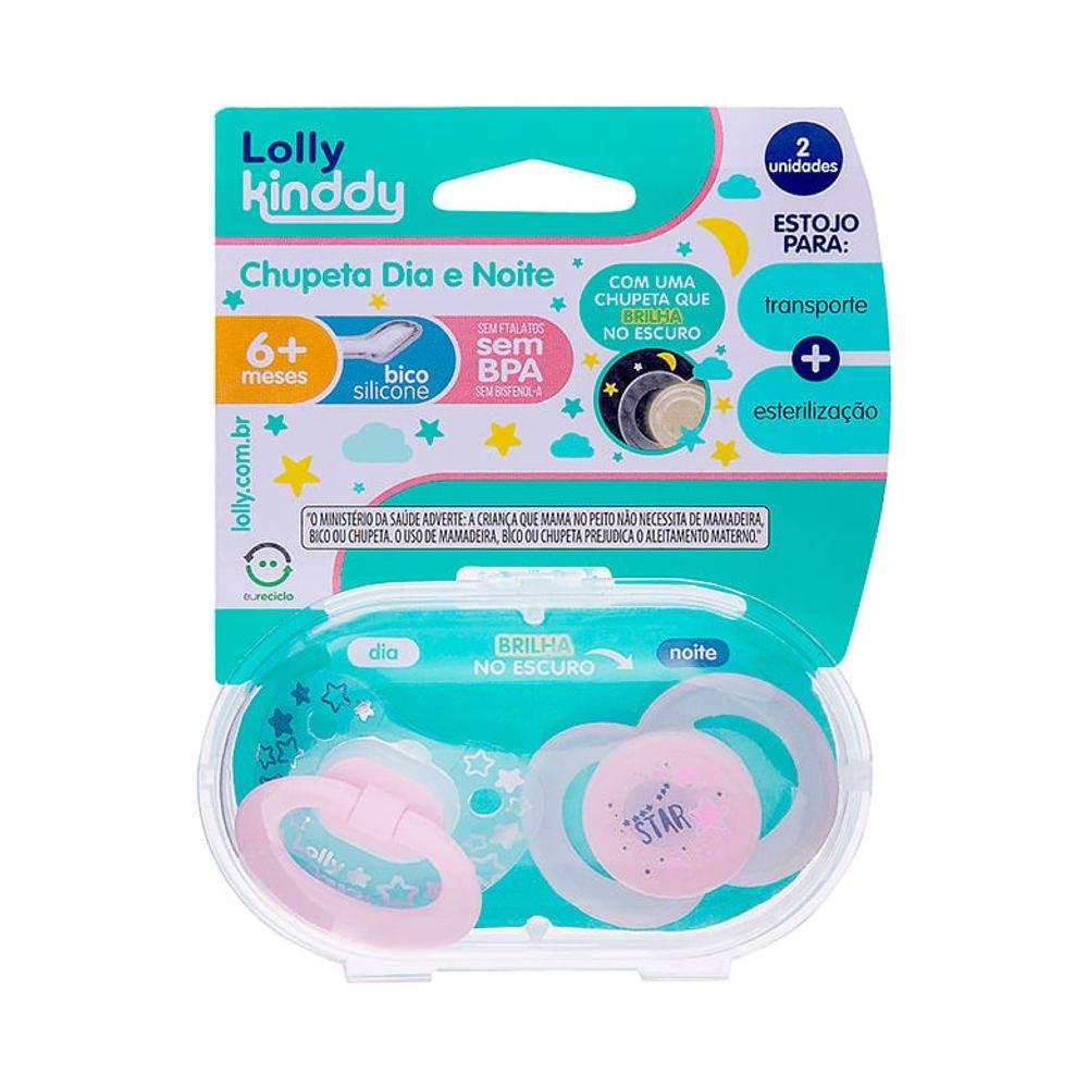 Chupeta Lolly Star Dia E Noite Silicone T2 Rosa - Drogaria Poupa Centro