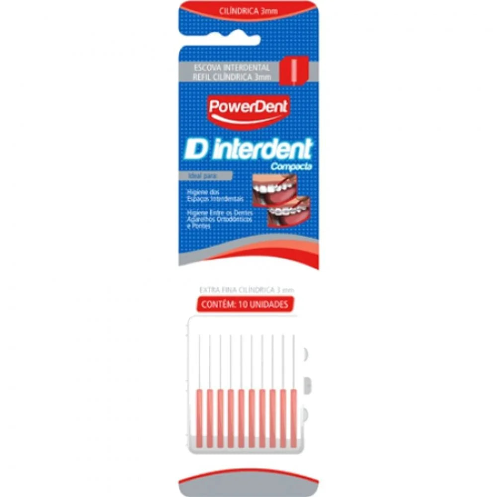 Refil para Escova Interdental Cilíndrica PowerDent - 3Mm, 10 Unidades