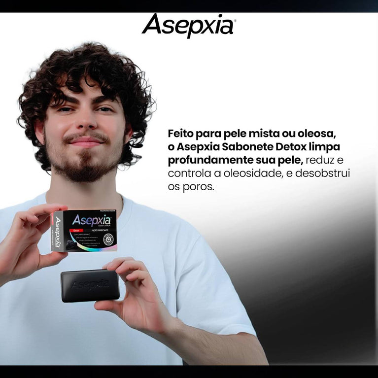 Asepxia Kit Sabonete Em Barra Facial Detox Antiacne Para Pele Oleosa, Limpeza Profunda Com Carvão Ativado, Remove Cravos