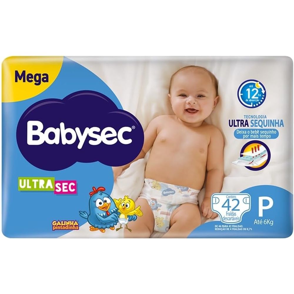 Fralda Babysec Ultrasec Galinha Pintadinha Mega P 42 unidades