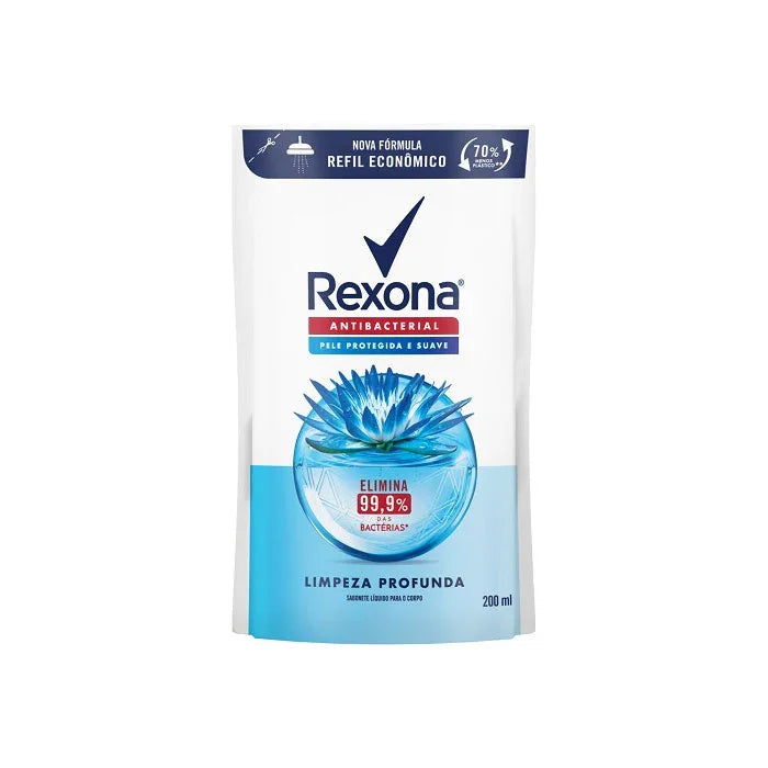 Refil Sabonete Líquido Rexona Antibacterial Limpeza Profunda Sachê 200ml