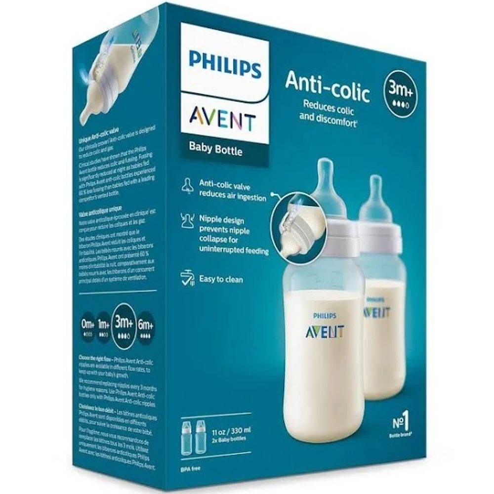 Kit Mamadeiras Avent 3m+ Anticólica - 330Ml - Drogaria Poupa Centro