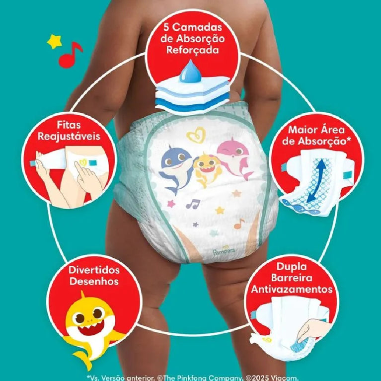 Fralda Pampers Super Sequinha Baby Shark G 60 Unidades