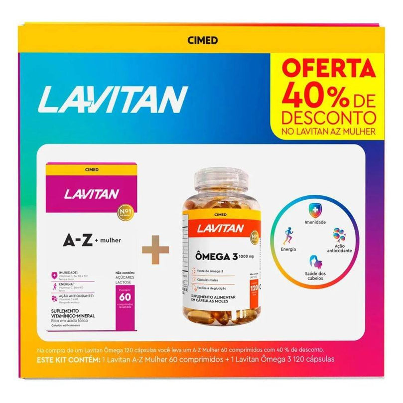 Kit Lavitan A-Z Mulher 60 Comprimidos + Omega 3 120 Cápsulas - Drogaria Poupa Centro