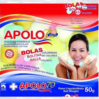 Algodão Bola Colorido Apolo 50g Higiene e Maquiagem