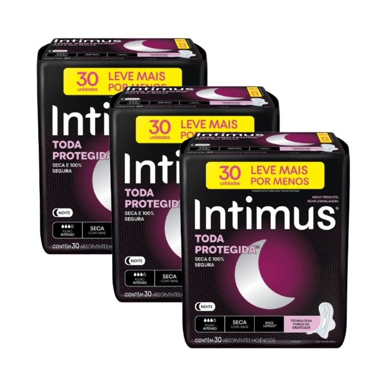 KIT COM 3 Absorvente Intimus Noturno Cobertura Seca Com Abas 30 un