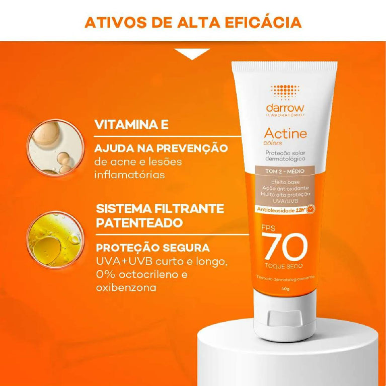Protetor Solar Facial Darrow Actine FPS 70 Tom 2 40g