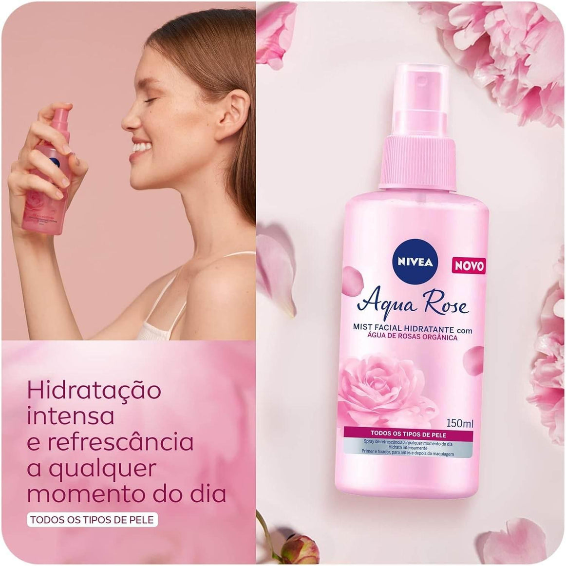 NIVEA Hidratante Facial Mist Aqua Rose 150ml - Hidratante em spray com água de rosas - Drogaria Poupa Centro