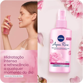 NIVEA Hidratante Facial Mist Aqua Rose 150ml - Hidratante em spray com água de rosas - Drogaria Poupa Centro