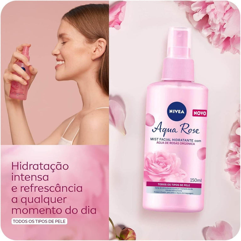 NIVEA Hidratante Facial Mist Aqua Rose 150ml - Hidratante em spray com água de rosas - Drogaria Poupa Centro
