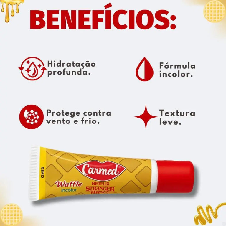 KIT COM 3 Hidratante Labial Carmed Netflix Stranger Things Waffle Incolor 10G