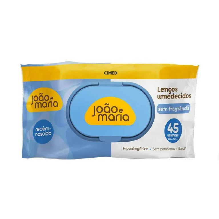 Lenço Umedecido João e Maria Recém-Nascido Sem Fragrância 45 Unid