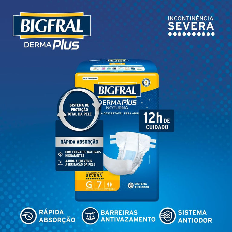 Fralda Bigfral Derma Plus Noturna G 7 Unidades