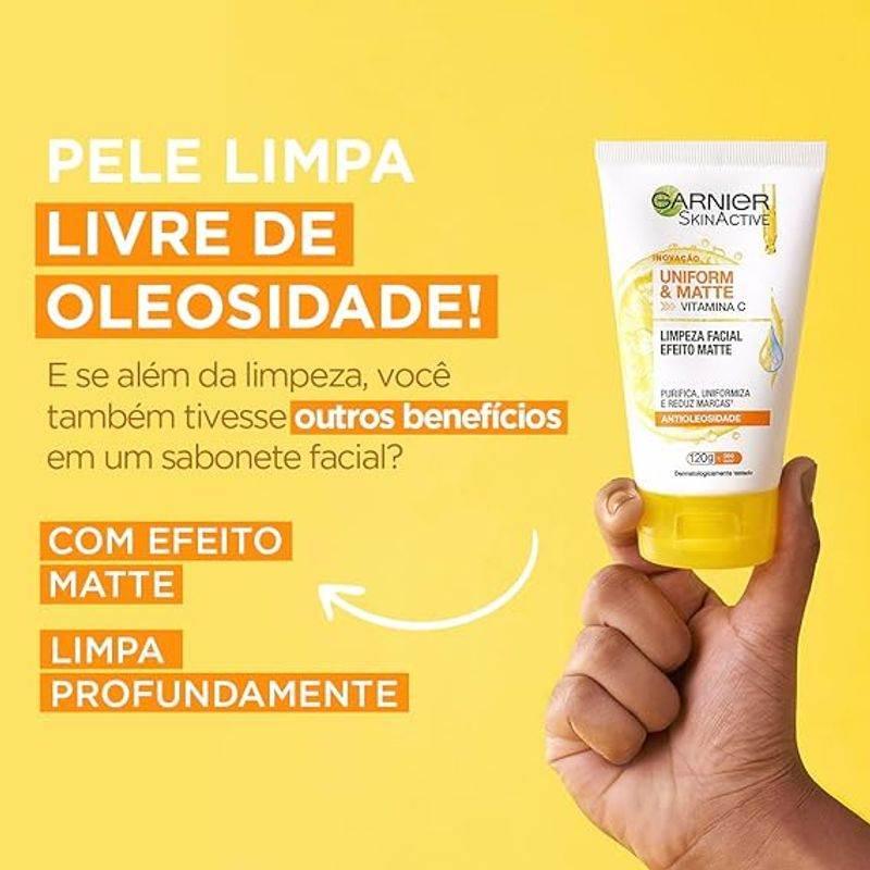 Limpeza Facial Garnier Uniform & Matte Vitamina C Antioleosidade, 120g - Drogaria Poupa Centro