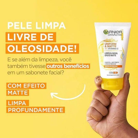 Limpeza Facial Garnier Uniform & Matte Vitamina C Antioleosidade, 120g - Drogaria Poupa Centro