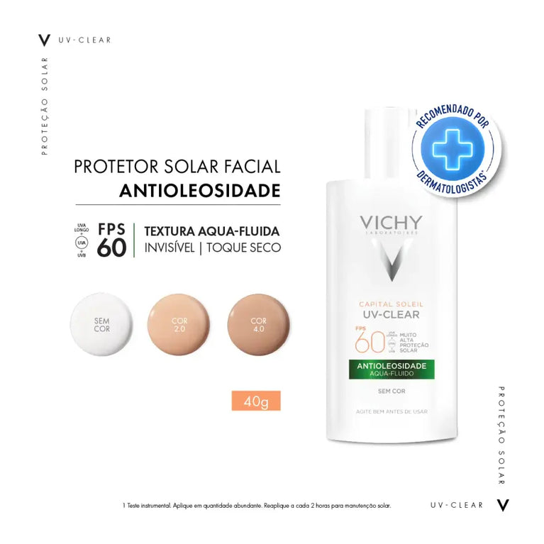 Protetor Solar Facial Vichy Capital Soleil UV-Clear Cor 2.0 FPS 60 40g