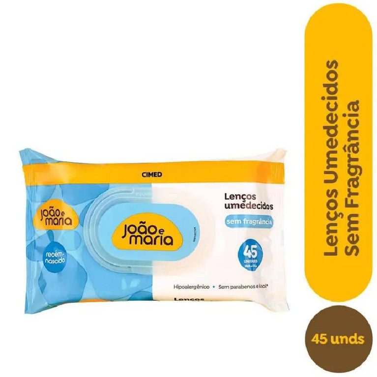 Lenço Umedecido João e Maria Recém-Nascido Sem Fragrância 45 Unid