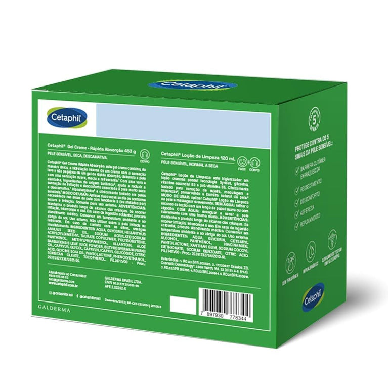 Kit Cetaphil Gel Creme Hidratante 453g Loção de Limpeza 120ml