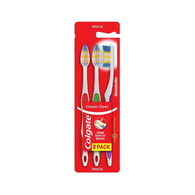 Escova Dental Colgate Classic Clean Macia Pack 3 unidades