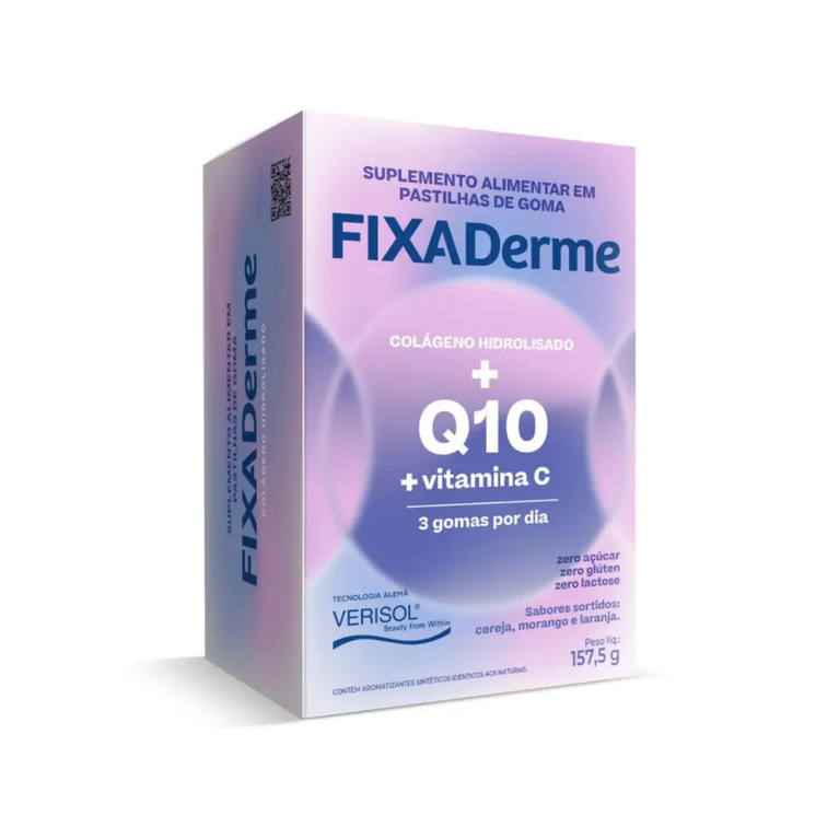 Colágeno Hidrolisado Fixa Derme Q10 + Vitamina C Gomas Mastigáveis 15 Sachês