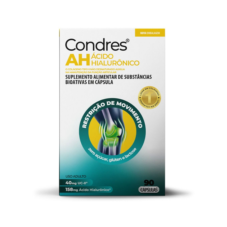 Condres AH Colágeno Tipo 2 40mg + Ácido Hialurônico 158mg 90 cápsulas