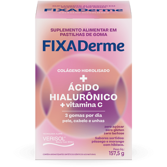 Polivitamínico Fixa Derme Pele, Cabelo e Unhas Hialurônico + Colágeno + Vitamina C 45 gomas