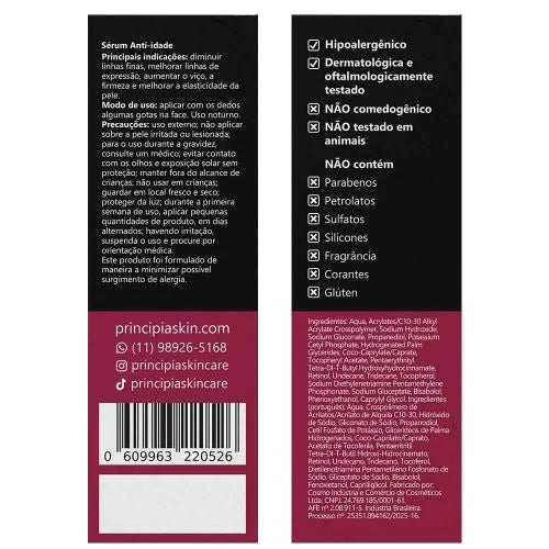 Sérum Facial Anti-Idade Retinol 0,3% + Vitamina E - Principia Skincare Rn-0,3